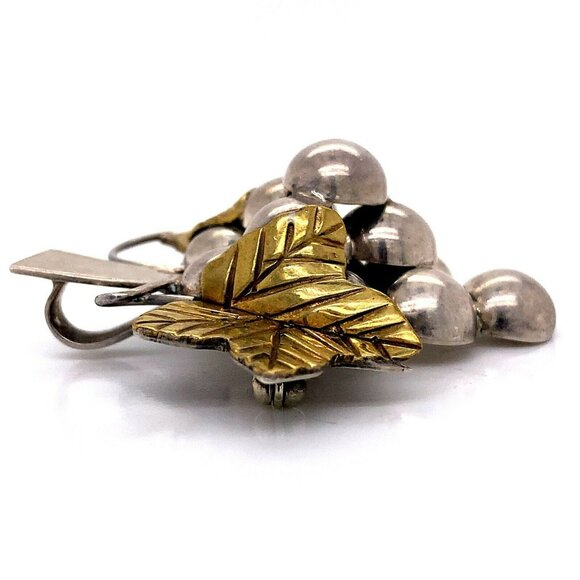 VTG Taxco Mexico‎ Sterling Silver & Brass Grapes & Leaves Brooch Pendant! - Picture 3 of 6
